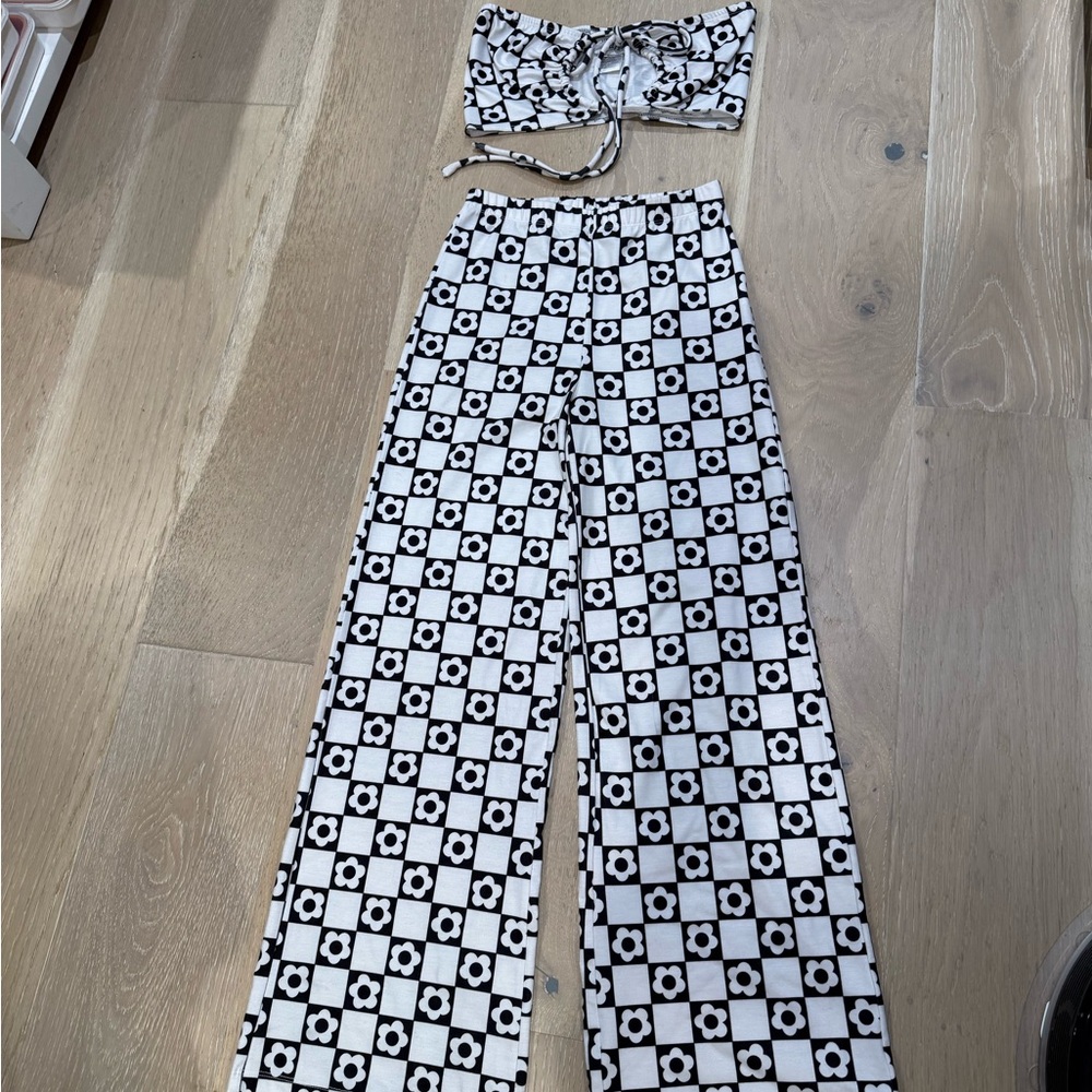 Princess Polly Black and White Floral Checkered Set